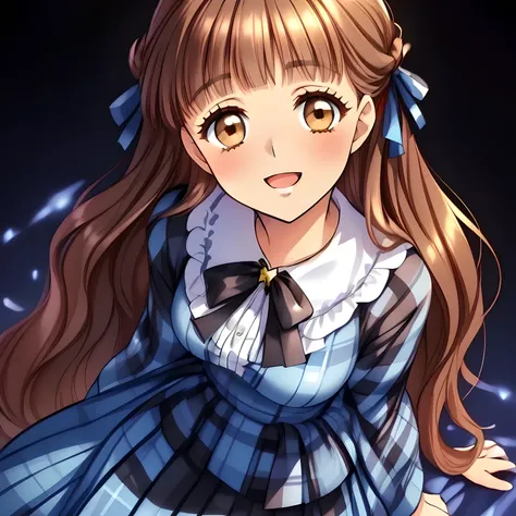 (highest quality, masterpiece:1.2), highest quality, High resolution, 1080p, 8K, solo, (A 18yo beautiful pretty fashion model is seated on a char nobly and turning to me, charming laughter, most beloved girl in the school, (intelligent and perfectly balanc...