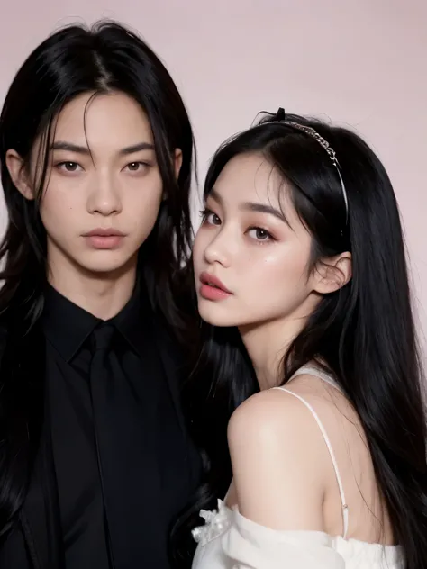 Kim Jennie with dark black hair, with curlers at the ends of dark black hair, with a star clip in her dark black hair, light colored eyes, beautiful eyes, crying eyes, beautiful, splash nose, [Labios beautifuls, Pink lips, heart shape lips and cupid, beaut...