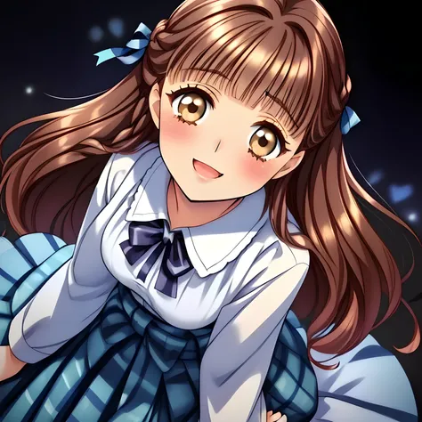 (highest quality, masterpiece:1.2), highest quality, High resolution, 1080p, 8K, solo, (A 18yo beautiful pretty fashion model is seated on a char nobly and turning to me, charming laughter, most beloved girl in the school, (intelligent and perfectly balanc...