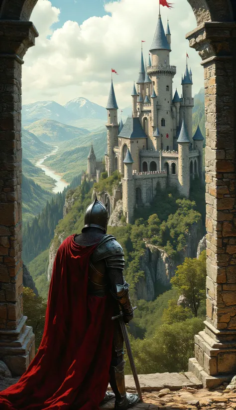 Knight in a castle with a princess in the