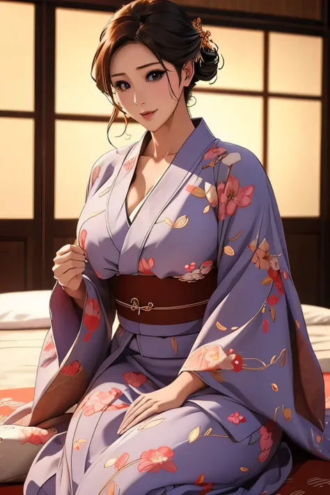 31 year old woman、  mature and attractive  、 meeting room,  Open yukata 、 in bed、 without underwear 、, seductive,  masterpiece、 high-quality ,  photo-realistic ,  High Definition, 32k resolution