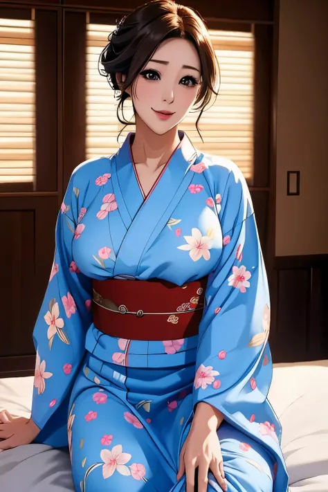 31 year old woman、 mature and attractive 、 meeting room, Open yukata 、 in bed、 without underwear 、, seductive, masterpiece、 high-quality , photo-realistic , High Definition, 32k resolution