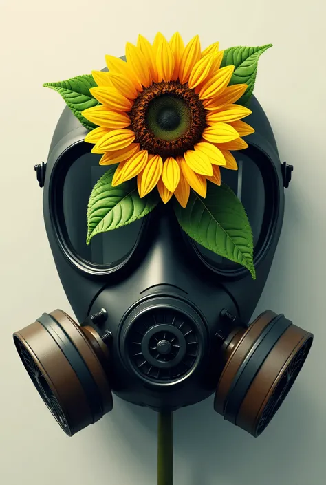 Sunflower inside black gas mask,  Realistic