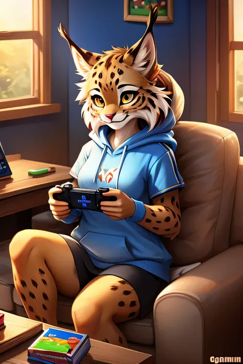 Female,. Lynx, Gamerin, Hoody, Play a game on the console