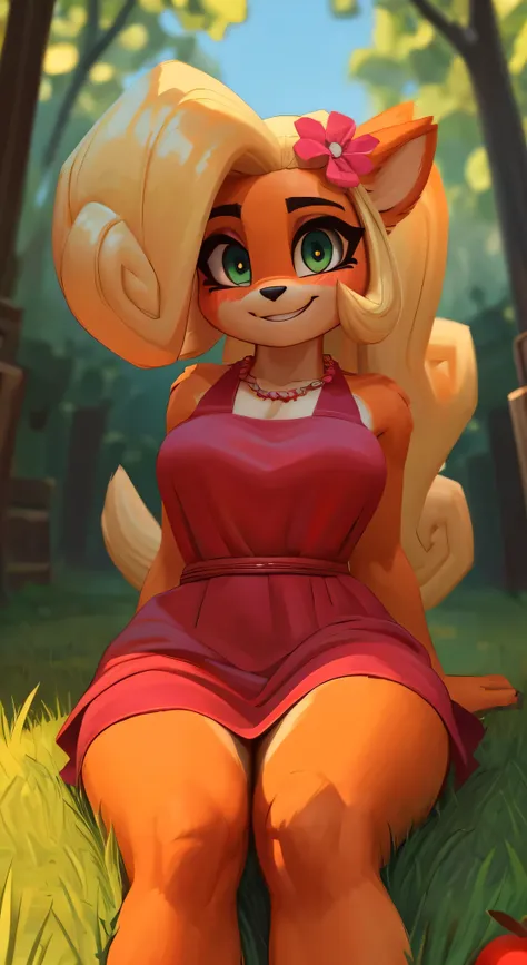 Coco bandicoot, [Uploaded to e621.net; (Pixelsketcher), (wamudraws)], ((masterpiece)), ((HD)), ((high res)), ((solo portrait)), ((full body)), ((front view)), ((furry; anthro)), ((detailed fur)), ((detailed shading)), ((beautiful render art)), {anthro; (sl...