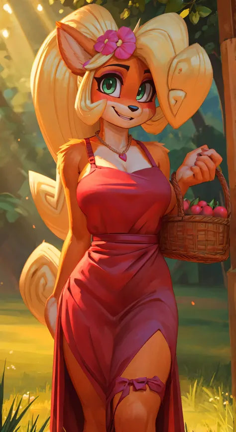 Coco bandicoot, [Uploaded to e621.net; (Pixelsketcher), (wamudraws)], ((masterpiece)), ((HD)), ((high res)), ((solo portrait)), ((full body)), ((front view)), ((furry; anthro)), ((detailed fur)), ((detailed shading)), ((beautiful render art)), {anthro; (sl...