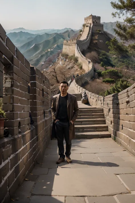 A man standing near the great wall in china