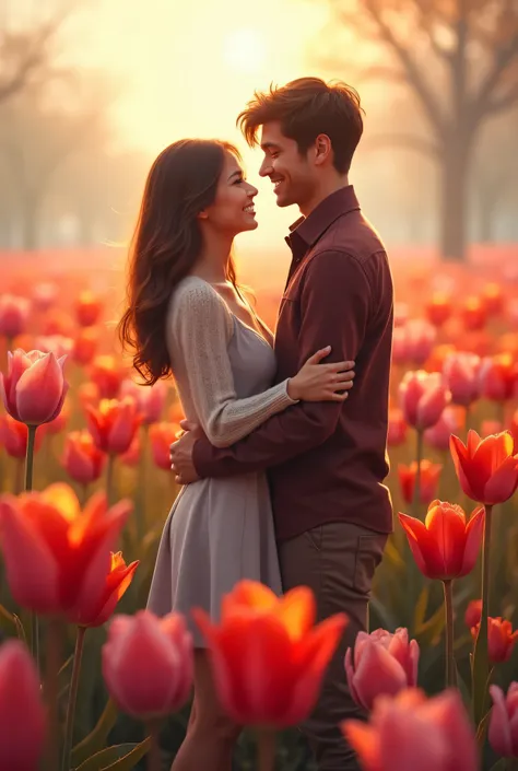 Create a couple in a tulip field 