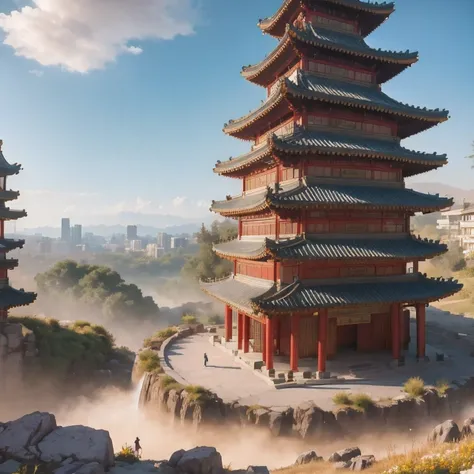 （（（watercolor））））landscape，buildings in a city with a pagoda in the middle of the city, cyberpunk chinese ancient castle, watercolor，stylized urban fantasy artwork, dreamy chinese town, concept art ， highly rendered, game art matte painting, matte painting...