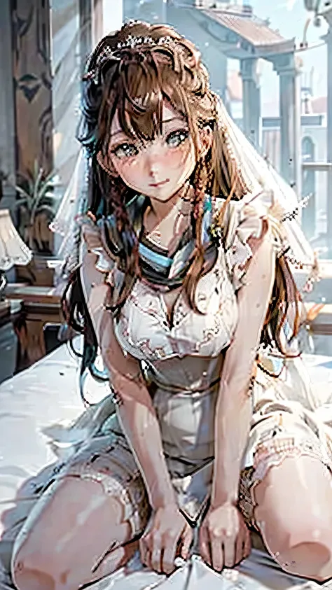 ( Full Body Portrait), (Wide Angle;1.27), Alloy Horizon , is unique, long hair, Smile, Brown Hair , headdress, Umbilical cord, green eyes , braid,sky, central, Redhead, ( hands behind her head ), bikini armor, hand, HFWaloy , Aloy Holly New , No fre...
