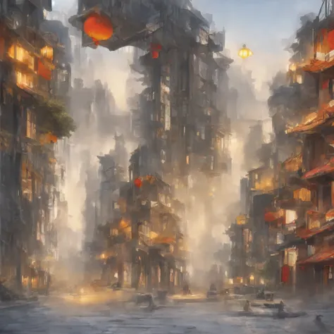 （（（watercolor））））landscape，buildings in a city with a pagoda in the middle of the city, cyberpunk chinese ancient castle, watercolor，stylized urban fantasy artwork, dreamy chinese town, concept art ， highly rendered, game art matte painting, matte painting...