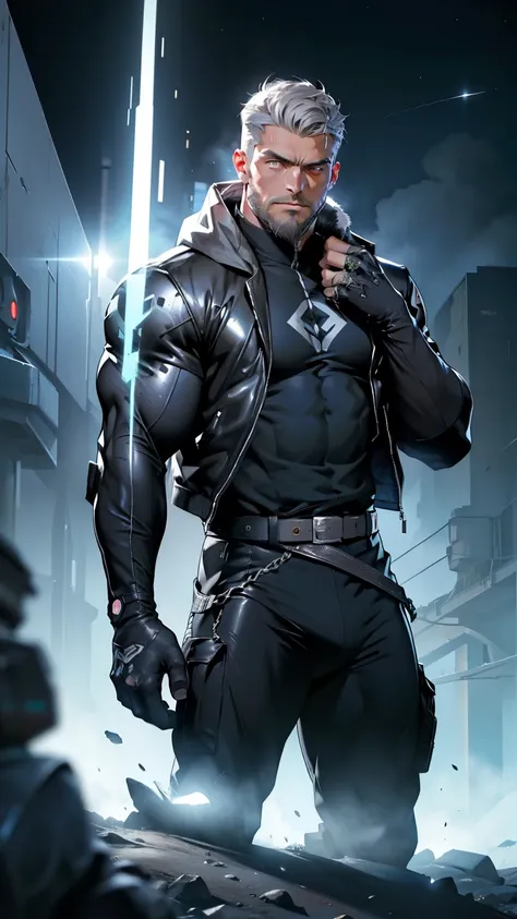 ( full length) A wild Muscular man, сексуальный bad, 2 meters Height , thin body , (30-year-old man :1.3), One, metal tight suit , liquid shiny metal , metal slime , glove belt ), glove belt, very large realistic hill, neon stripes, g...