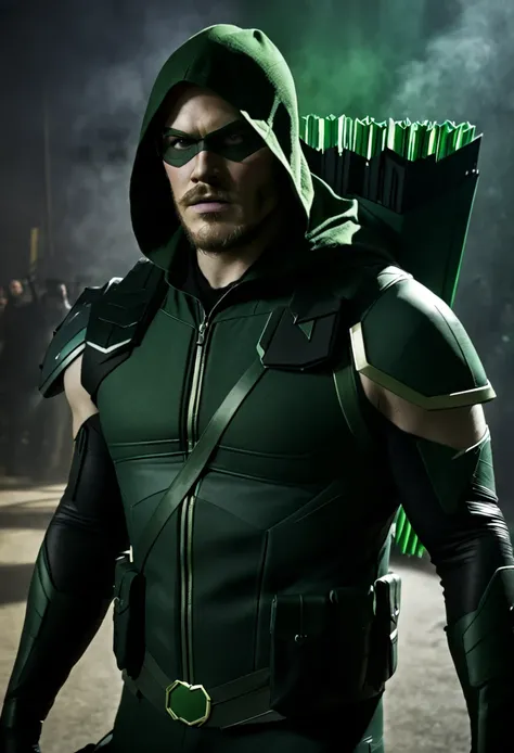 cinematic image of chris pratt as Green Arrow live action