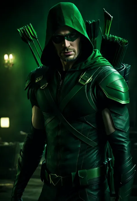 cinematic image of chris evans as Green Arrow live action