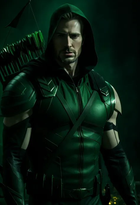 cinematic image of chris evans as Green Arrow live action