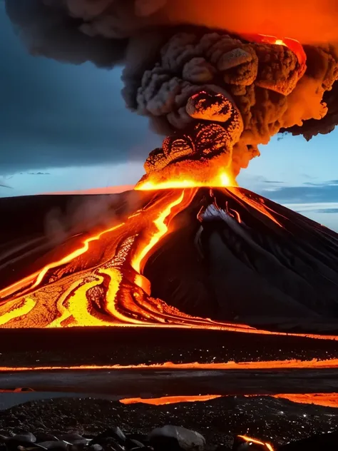 a volcano with lava and lava on the ground, amazing volcanic eruption, the earth sprouts lava, volcano eruption, volcanic eruption, fire and lava, active volcano, magma and lava, volcanic embers, volcano exploding, lava erupting, volcano landscape, in a vo...