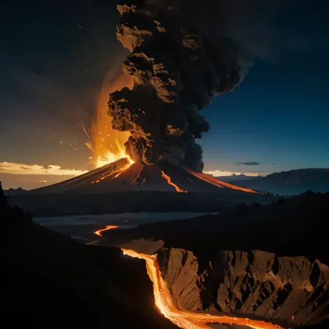 a volcano with lava and lava on the ground, a picture by Johannes Voss, unsplash contest winner, surrealism, amazing volcanic eruption, the earth sprouts lava, volcano eruption, volcanic eruption, fire and lava, active volcano, magma and lava, volcanic emb...