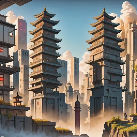 （（（watercolor））））landscape，buildings in a city with a pagoda in the middle of the city, cyberpunk chinese ancient castle, watercolor，stylized urban fantasy artwork, dreamy chinese town, concept art ， highly rendered, game art matte painting, matte painting...