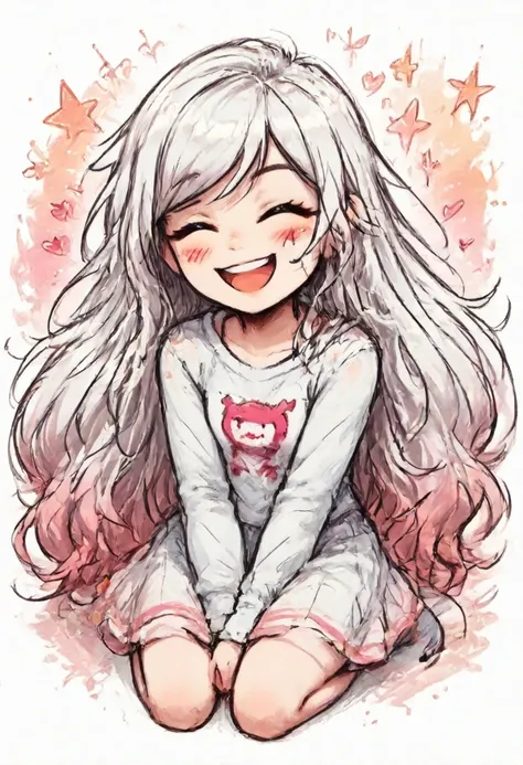 Generate a doodle art of a , happy face, giggle, smile, one color background, white background, full body image
