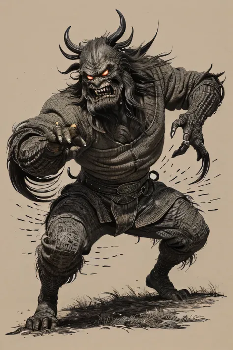 ( Western-style monster), ((Surprise)),   outline warm color, (( Festival)), ((Chojugiga)), ((Shihon Bokuga)),   antique , ( Personification  ), (Ink painting),  Black and white art , (Old paper style illustration), (Hunting Art Style ,  Little Monster , O...