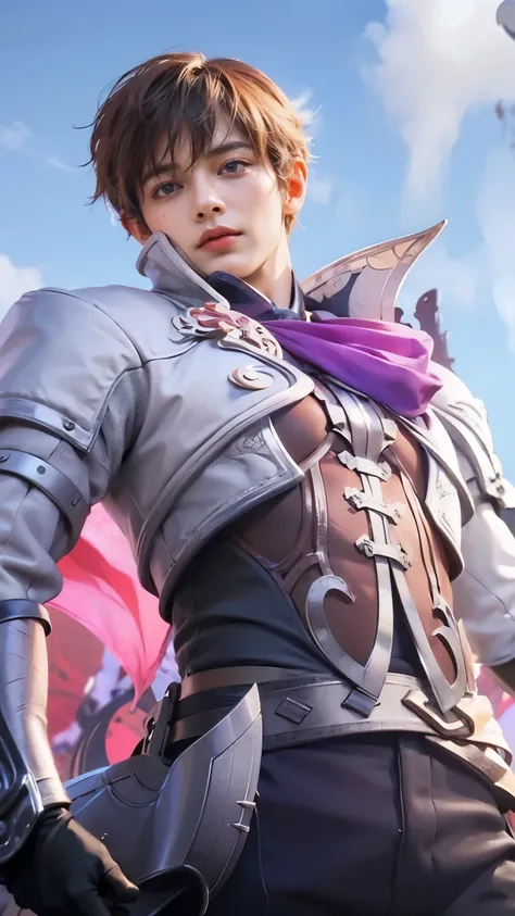  close-up portrait of a handsome man(K-pop idol      ),           hair detail            ,             25 years old            ,       cuplikan sinematik Shadowbringers     , 4K fantasy detail     ,       Handsome Fantasy Prince       , Game CG      , fant...