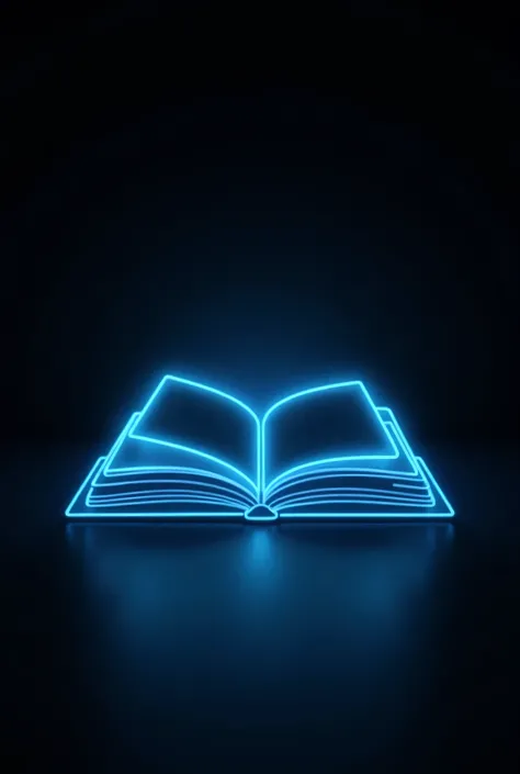 Blue neon open book icon, black background