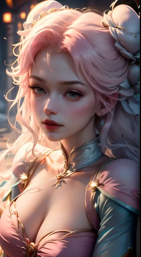 Elfgirl (rose quartz waifu SU-Elsa waifu frozen Disney  mezclando modelos .) (ultra FUSION of white and pink hair) Highly detailed CG unity 8k wallpaper, style shot, complex, high detail, dramatic, highest quality movie still image, very detailed, masterpi...