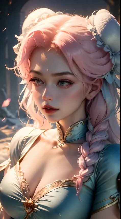 Elfgirl (rose quartz waifu SU-Elsa waifu frozen Disney  mezclando modelos .) (ultra FUSION of white and pink hair) Highly detailed CG unity 8k wallpaper, style shot, complex, high detail, dramatic, highest quality movie still image, very detailed, masterpi...