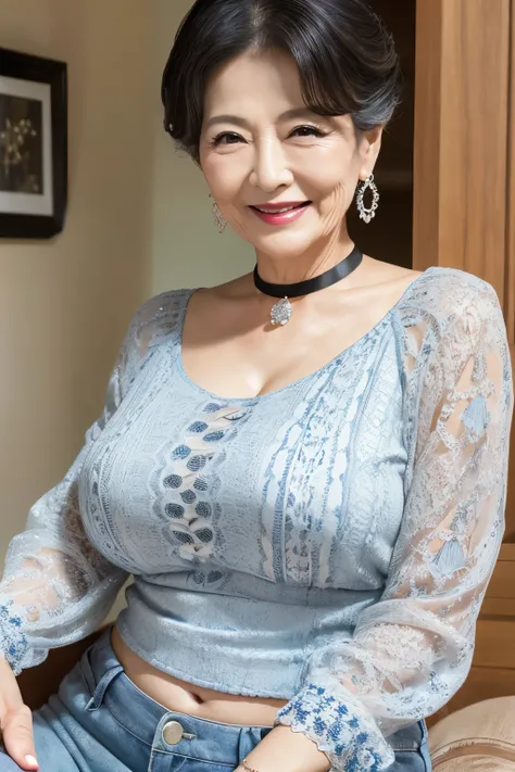 ７８ years old　Mom　MILF　Korean, Lady　large earring　Big choker　　realisitic　Gorgeous Madame Beautiful Mature Woman　sexy　Smile　Gentle woman navel piercing　４K　High quality 