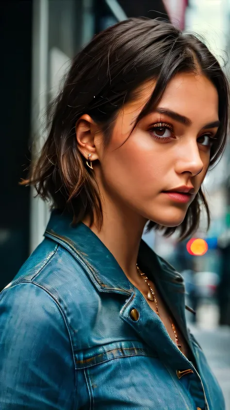  full face portrait photo of a 25-year-old European girl、RAW、 beautiful women、 half-open strawberry lips 、Dimples、 with a sad expression、( very long wavy brown hair )、(( Detailed face))、( Detailed faceの特徴))、(Fine detailed skin )、Pale Skin、( detailed tech c...