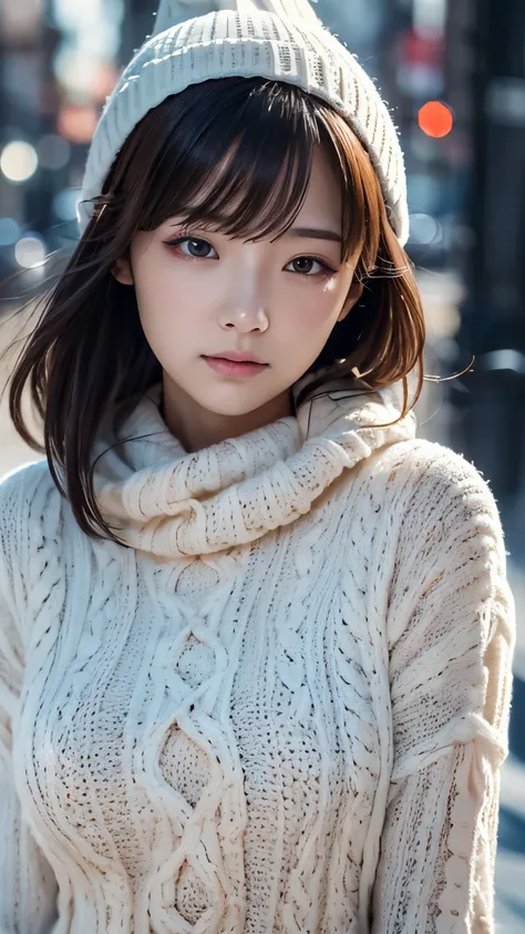 Looks sleepy, Winter clothing, 25 year old woman with extended breasts, Long Sleeve, Looks cold, bangs, hair between eyes, medium hair, half-closed eyes, sleepy, Surrealism, modern, Verism, UHD, anatomically correct, super detail, textured skin,舌を出す,