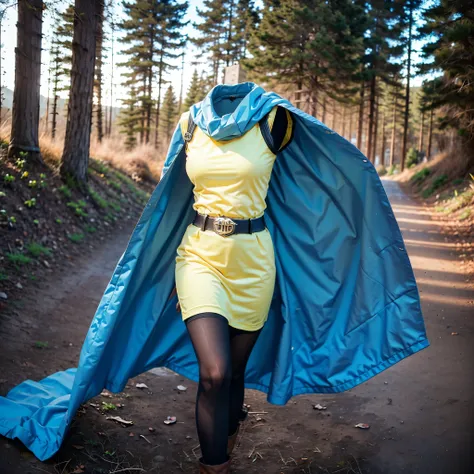 (8k, RAW photo, best quality, masterpiece:1.2), (realistic, photo-realistic:1.37), photon mapping, radiosity, ((Hasselblad photography)), physically-based rendering, (invisible, no humans, headless, faceless:1.5), yellow dress, cape, pantyhose, gloves, bel...