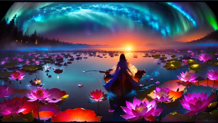 超 high image quality,  high image quality,  high quality , Spectacular Scenery , Magnificent Pure Land of Paradise ,((Heavenly world)),((( A large group of huge and very beautiful lotus flowers that fill the surface of the lake))),(((There are 100000 lotus...