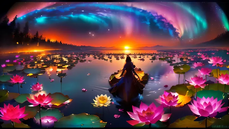 超 high image quality,  high image quality,  high quality , Spectacular Scenery , Magnificent Pure Land of Paradise ,((Heavenly world)),((( A large group of huge and very beautiful lotus flowers that fill the surface of the lake))),(((There are 100000 lotus...