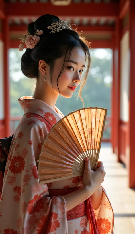 **Prompt:**     Create a symmetrically balanced wide-angle image that captures the essence of the ancient Tokugawa era in Japan. The focal point of the scene is a hyper-realistic and lively ancient Japanese woman, portrayed as a folk bust geisha. She exude...
