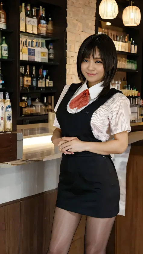 top quality、8k、 masterpiece、 Ultra High Resolution、Clear Photo、 professional lighting、 natural light、 by Nomi、 perfect anatomy、 one woman、baby face:2.0、Big Breasts、saggy breasts:1.1、 beautiful hair、 very short hair、smile、((Star Uniform:1.2))、( black vest:...