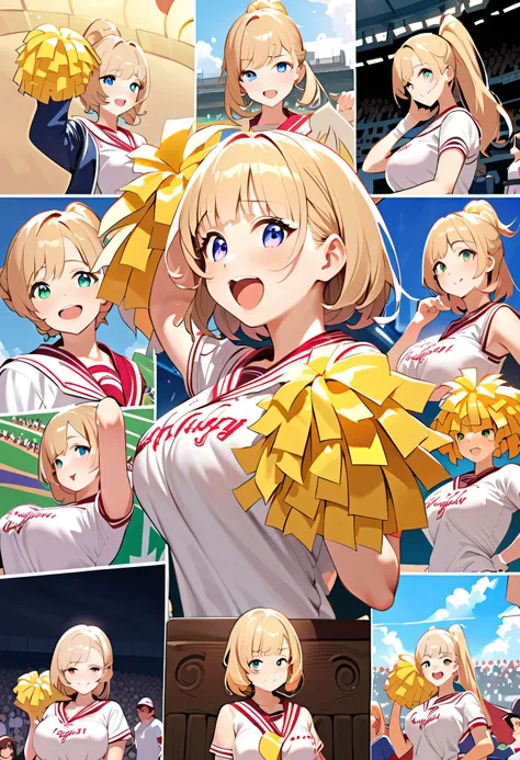  top quality、 Hi-Res、( high image quality:1.2)、 Masterpiece、 detailed background、age beauty、 huge breasts、( detailed face)、 detailed expressions 、( Details:1.2)、 anatomically correct、 braided bob cut 、 ponytail、Spring high school baseball game 、 High Schoo...