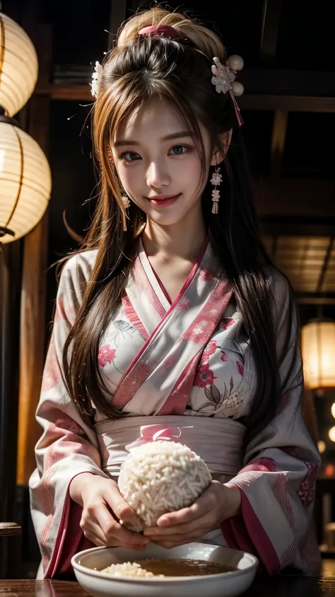 (photo realistic), highly detailed, Award-winning photography, Sharp focus,

((A beautiful Scandinavian woman)),
(extraordinarily beautiful face), blonde,

A Japanese festival venue, with many stalls, red lanterns,
she is wearing a pink yukata with a beaut...