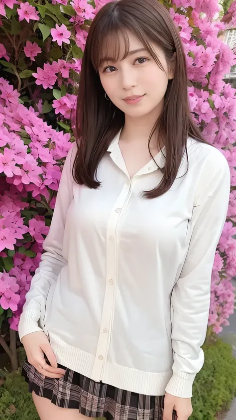 Real 8K high quality image 、 Large cherry blossom trees line up on both sides for a long time、 cute high school girl with big boobs 、In a super miniskirt and a cute uniform、Model body type that is not muscular、Big Saggy Breasts 、Beautiful white ripe s...