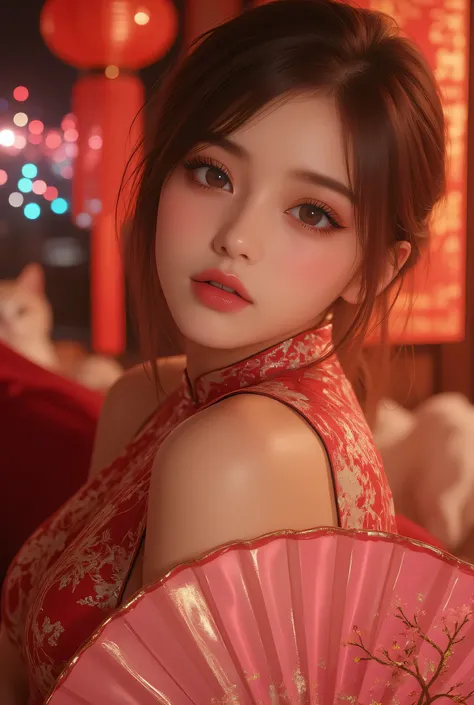 Cat ears、 face up, attractive, pretty girl, ponytail、 (( fine facial features , eroticism)), dramatic lighting , realistic , 8k, Dramatic Shadows , intricate and elaborate patterns , super detailed photo , chiaroscuro lighting , Pleasant colors , deep cont...