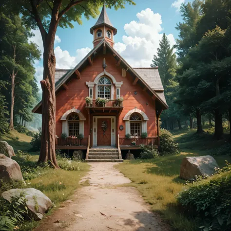 high image quality,( Photorealistic 8k RAW Photos ), nature、valley , tree Many Houses Built on Steep Slopes , ( not human), high res , Realism, ( masterpiece), ( top quality ), very well detailed, high res , sharp,tree、 Scenery: Broken Shack