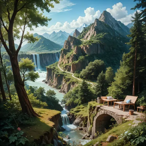 high image quality,( Photorealistic 8k RAW Photos ), nature、valley , Near Future Apartment 、 high res , realism, ( masterpiece), ( top quality ), very well detailed, high res , sharp,tree々、 Scenery