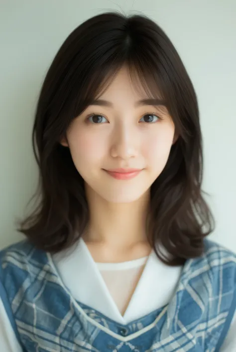 Best quality, face focus, Soft light, Ultra high resolution, (Photorealistic:1.4), RAW Photo,One Japanese girl, solo, cute, (eyes, light in the eyes), detailed beautiful face,(facing forward),(shy smile), (small chest),(high resolution human skin texture),...