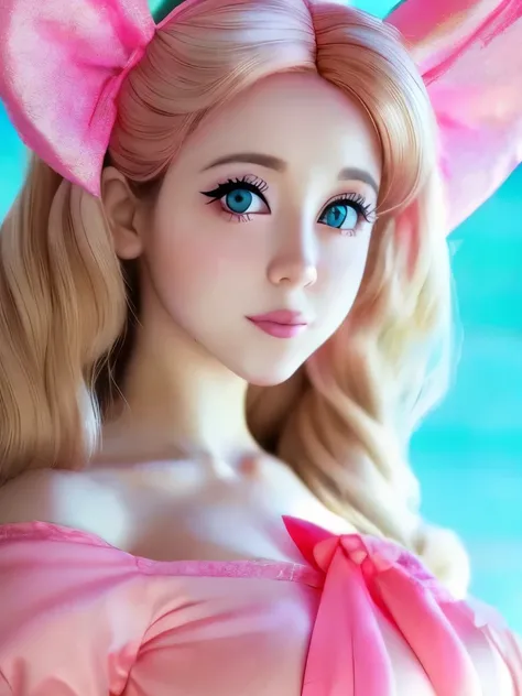 a close up of a woman with a pink dress and a pink bow, belle delphine, amouranth, anime girl cosplay, anime cosplay, better known as amouranth, young beautiful amouranth, anime girl in real life, ultrarealistic sweet bunny girl, anime barbie doll, glamour...