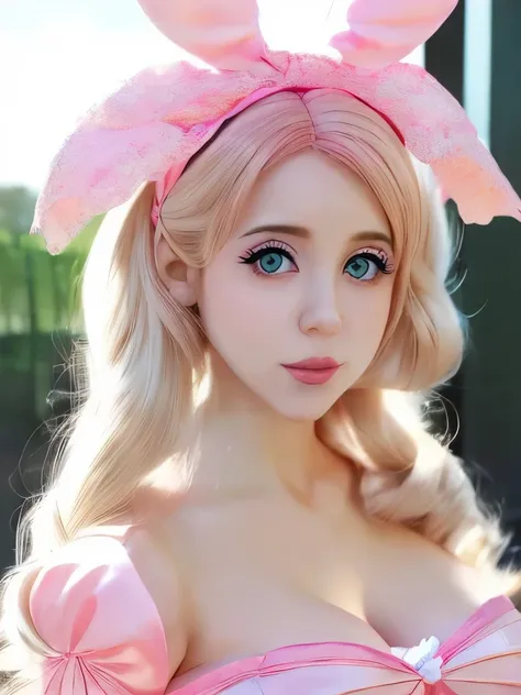 a close up of a woman with a pink dress and a pink bow, belle delphine, amouranth, anime girl cosplay, anime cosplay, better known as amouranth, young beautiful amouranth, anime girl in real life, ultrarealistic sweet bunny girl, anime barbie doll, glamour...