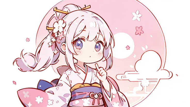1 stickers , stickers , Nikkaze, ( cute girl), ( gorgeous kimono), ( Gorgeous Hair Accessory ), ( traditional Japanese hairstyle ), cherry blossom, cloud, behind it is a huge round moon, star, white background, Background, simple background , Minima...