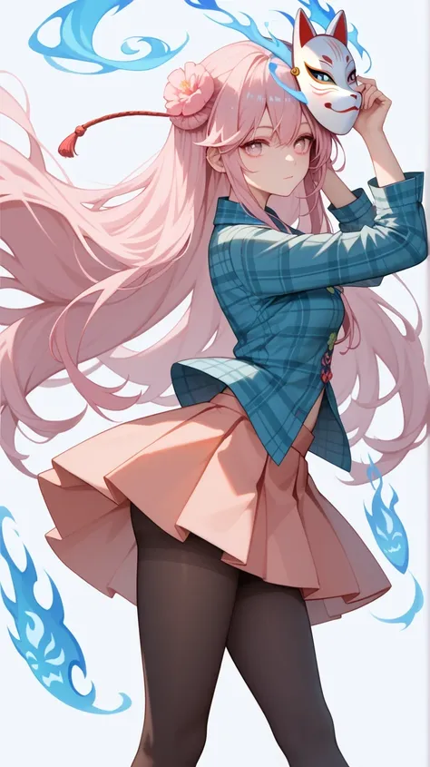 ( ,   Very nice work   .,      top quality     , , very   high definition   ),     1 girl    ,      Hata no Kokoro     ,      Fox Mask,      Pink Hair,      long hair,      Pink Eyes     ,      emotionless face      ,  ,  mask on the head   ,   With the mo...