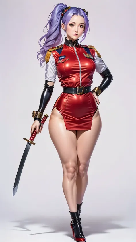  There's a Woman in a Red Dress , Red Uniform,   stands in a silver dress and stands in front of a wall Edward Corbett posing as a woman in a headpiece ,  video game characters, Full body female, katana zero  video game characters, Cammy,   King of Fighter...