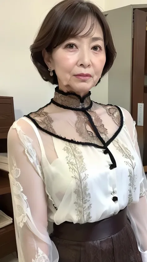    high image quality ,    high image quality ,     attention to detail  ,  masterpiece,( Aging body  ),   anatomically accurate   ,  sharp, ((  Japanese,  mature woman)),(80 years old:1.6),(( facial wrinkles)),     saggy breasts ,    white skin,   dark br...