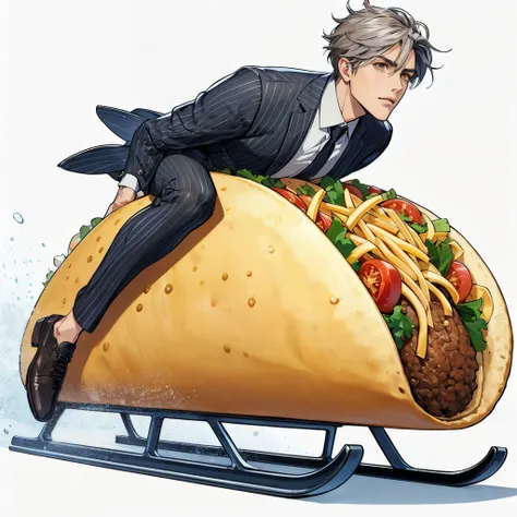 Symmetrical eyes, natural gaze, ((big eyes)), ((brown eyes:1.2)), ((detailed face)), ((detailed eyes)), ((tacos)), ((1 man)), solo, well-defined face man, ((handsome man)), ((toned body)), ((30 years old)), ((a cool vibe guy)), silver hair, ((professional ...